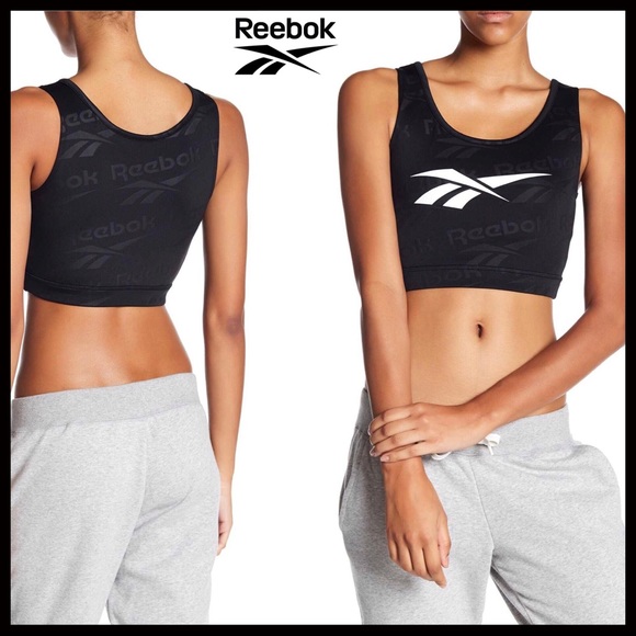 REEBOK BLACK CROP TANK TOP BRALETTE - Picture 2 of 7